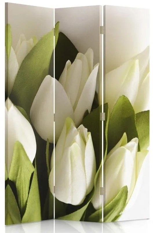 Gario Paraván Čerstvé biele tulipány Rozmery: 110 x 170 cm, Prevedenie: Otočný paraván 360°