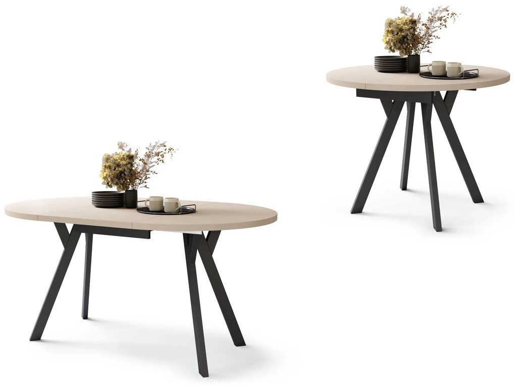 ALMO Béžový/čierne nohy - OKRÚHLY LOFTOVÝ/INDUSTRIÁLNY ROZKLADACÍ STÔL DO OBÝVAČKY/JEDÁLNE