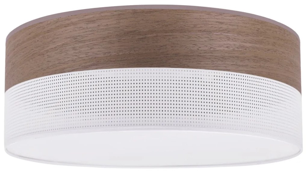 Stropné svietidlo Wood, 1x hnedá orechová dýha/biele PVC tienidlo, (biele plexisklo), (fi 40cm)