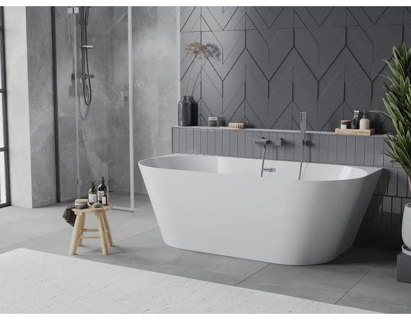 Mexen Oval Slim, voľne stojaca vaňa ku stene 170 x 80 cm, biela lesklá, grafitový prepad, 52661708000-95