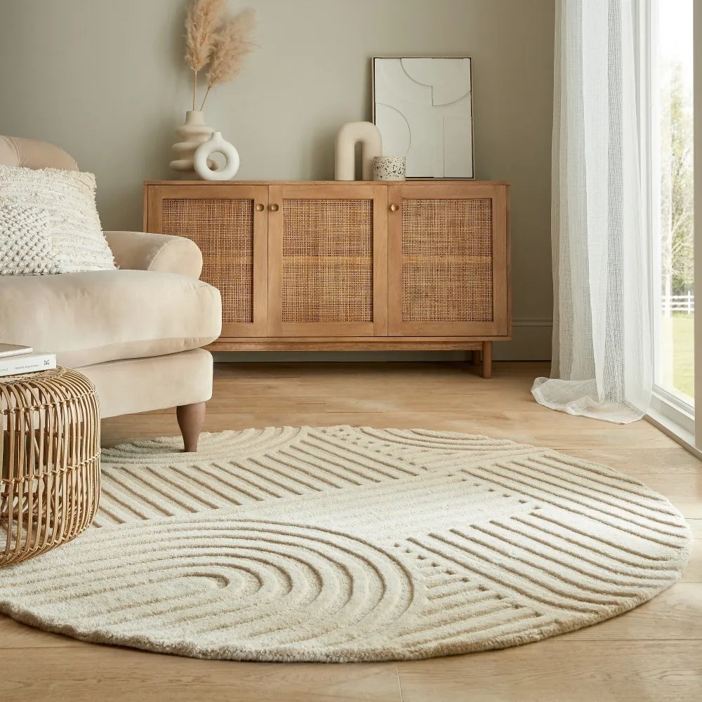 Kusový koberec Solace Zen Garden Natural kruh, 160x160 (priemer) kruh, béžová, obývacia izba, Flair Rugs