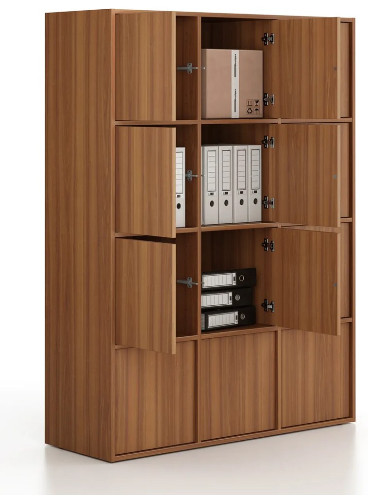 Kancelárska skriňa FRAME, 12x dvere, 1299 x 450 x 1735 mm, PUSH-lock, orech