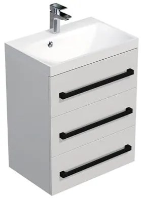 Kúpeľňová skrinka s čiernou úchytkou a umývadlom SAT Cube Way 60x76,5x40 cm biela lesk lesk/mat CUBE2C603BL, 1 ks