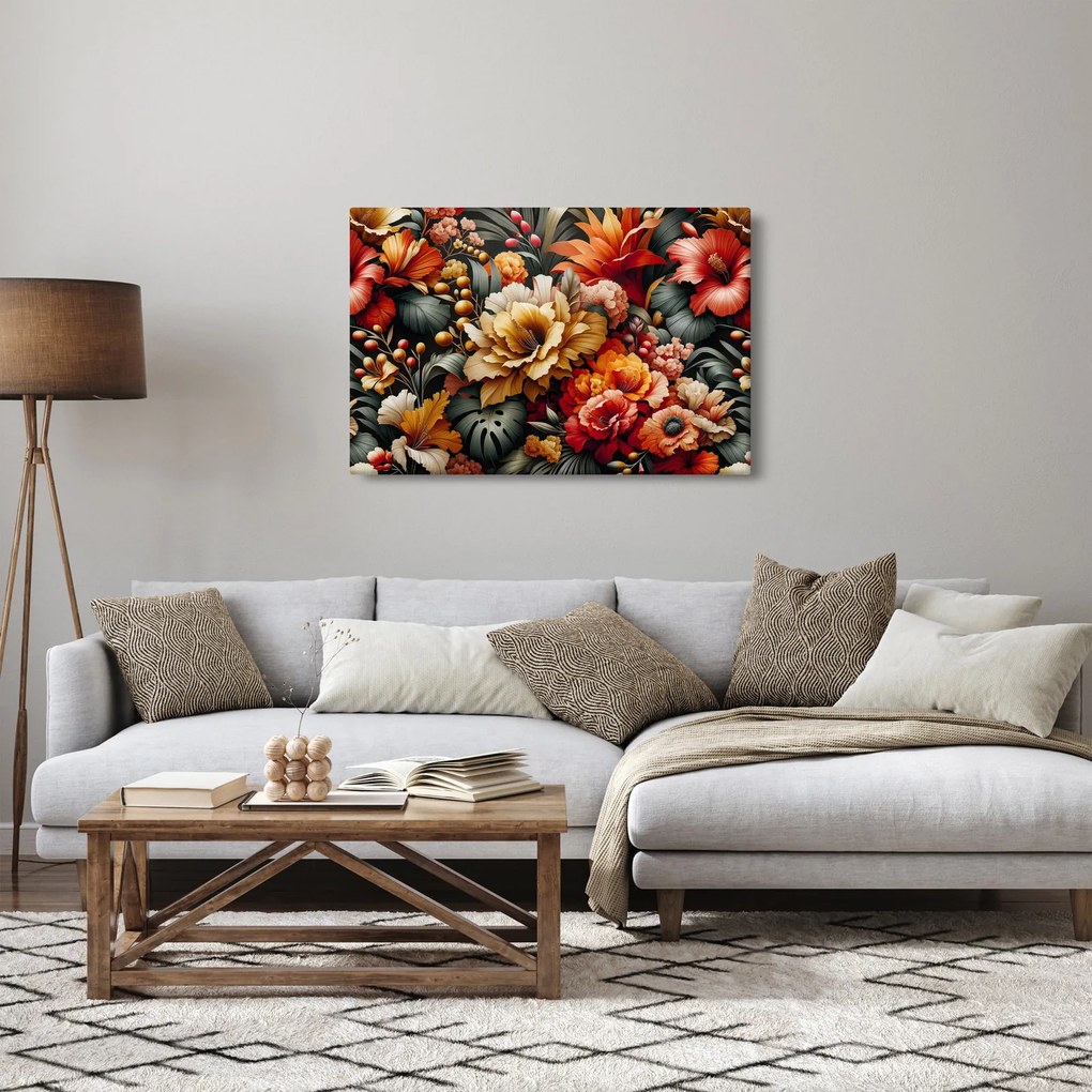 Obraz - Oranžovo-červené kvety (90x60 cm)
