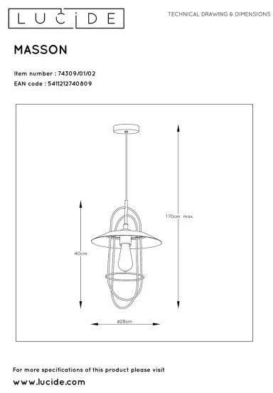 Lucide 74309/01/02 - Luster na lanku MASSON 1xE27/40W/230V zlatá