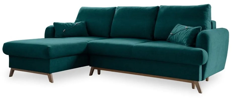 Tyrkysovomodrá rozkladacia/s úložným priestorom rohová pohovka (ľavý roh/s leňoškou) Scandic Lagom – Miuform