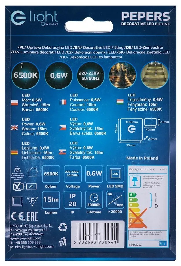 Schodiskové LED svietidlo Pepers, 1x LED 0,6w, 4000k, s