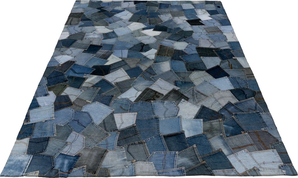 Ručne všívaný kusový koberec My Denim Pocket 465 Blue, 160x230, modrá, chodba / predsieň, Obsession