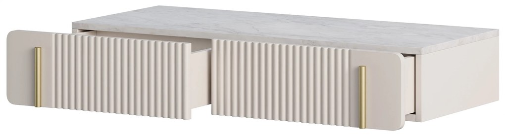 Závesný toaletný stolík Malmi 100 cm - kašmírová / crema bianca / zlatá