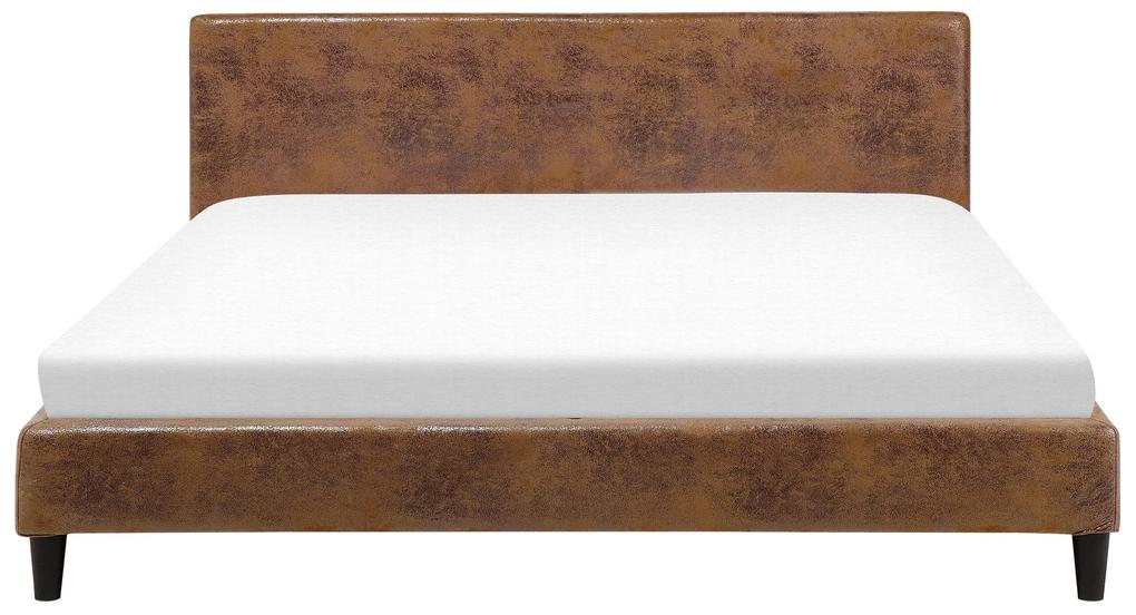 Čalúnená posteľ v imitácii kože 180 x 200 cm hnedá FITOU Beliani