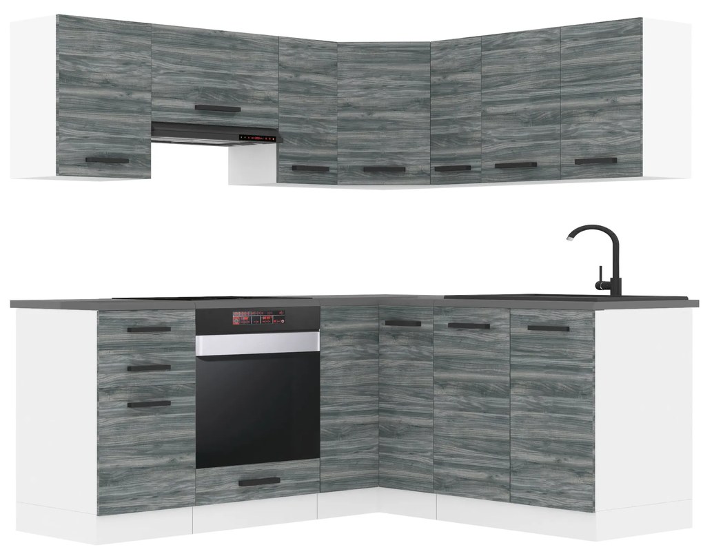 Kuchynská linka Belini Premium Full Version 360 cm šedý antracit Glamour Wood s pracovnou doskou SARAH
