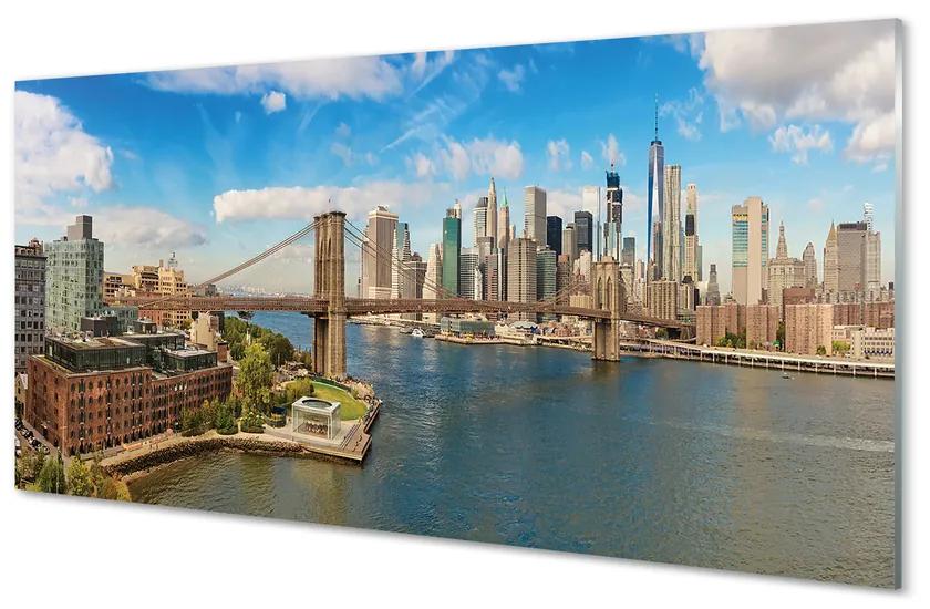 Obraz na akrylátovom skle Bridge panorama mrakodrapov 125x50 cm