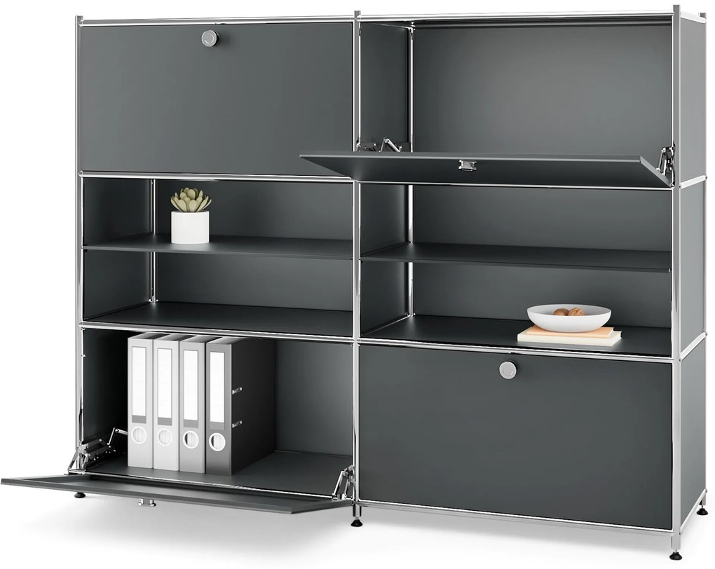 Kovová komoda »CN3« so 4 výklopnými priečinkami, šedá