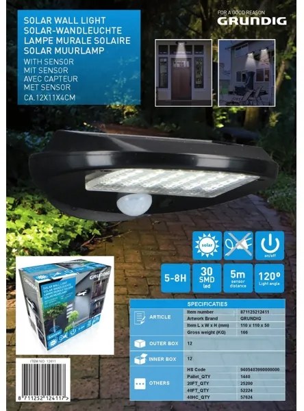 Grundig - SADA 2x LED solárne nástenné svietidlo so senzorom LED/3,2V 600 mAh