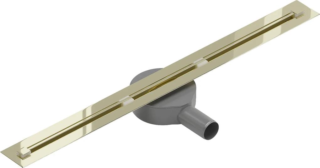 Mexen Flat Super Slim, super tenký odtokový žľab s 360° rotačným sifónom 70 cm, zlatá lesklá, 1551070