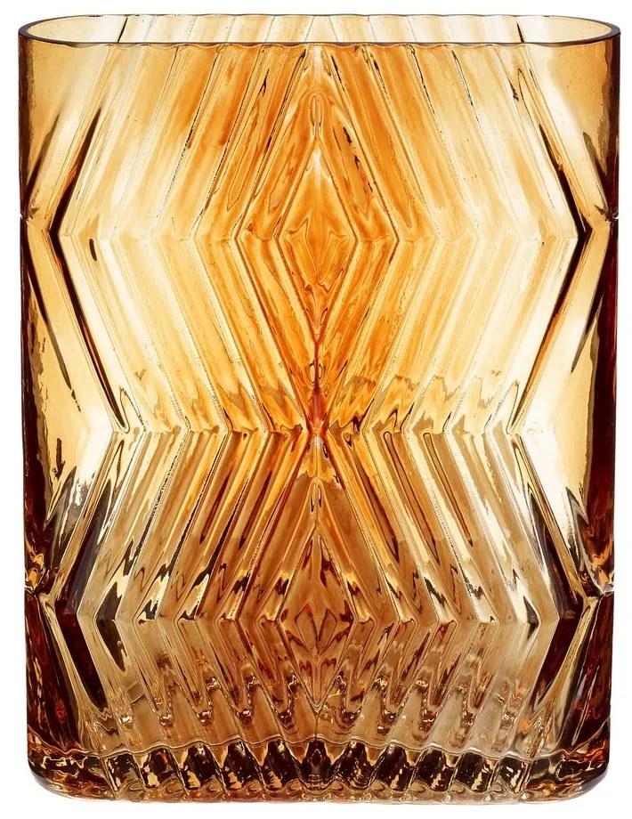 Oranžová sklenená váza Hübsch Deco, výška 18 cm