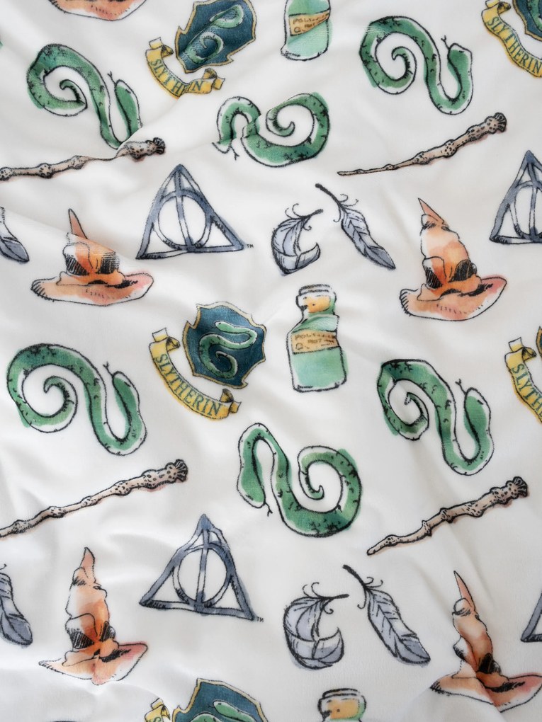 Obliečky mikroplyš Harry Potter - Slizolin biele 140 × 200 cm, 70 x 90 cm