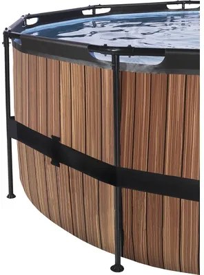 Nadzemný bazén rámový EXIT Wood Pool ø450 x 122 cm design drevo s pieskovou filtráciou a rebríkom