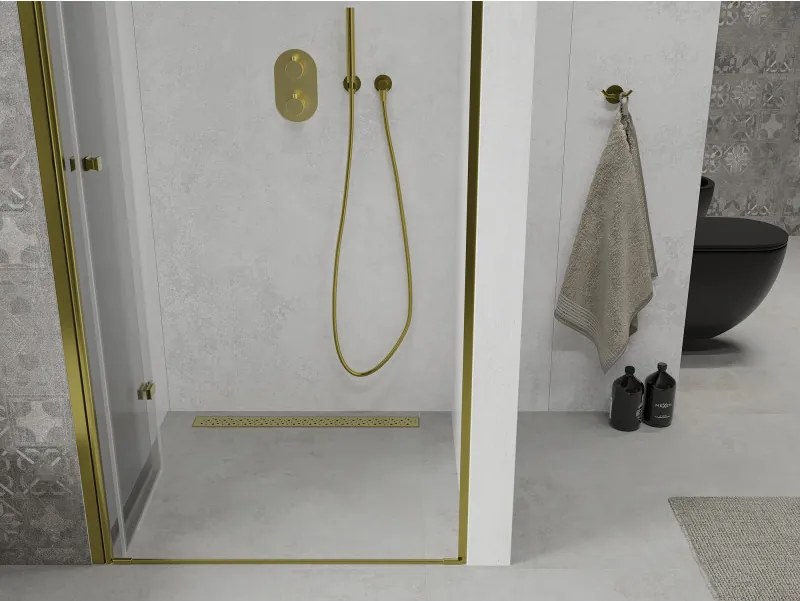 Mexen Lima, skladacie sprchové dvere do otvoru 90 x 190 cm, 6mm číre sklo, zlatý profil, 856-090-000-50-00