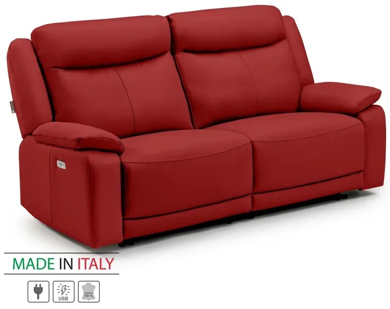 Kožená pohovka CONTINENTAL s elektrickou funkciou relax 2P, elektrické, červená (rosso 304)