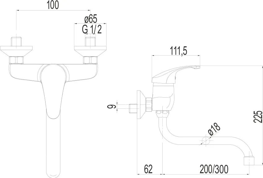 Mereo, Mereo Drezová nástenná batéria, Sonáta, 100 mm, s ramienkom rúrkovým ø 18 mm - 300 mm, chróm, MER-CB301A06N