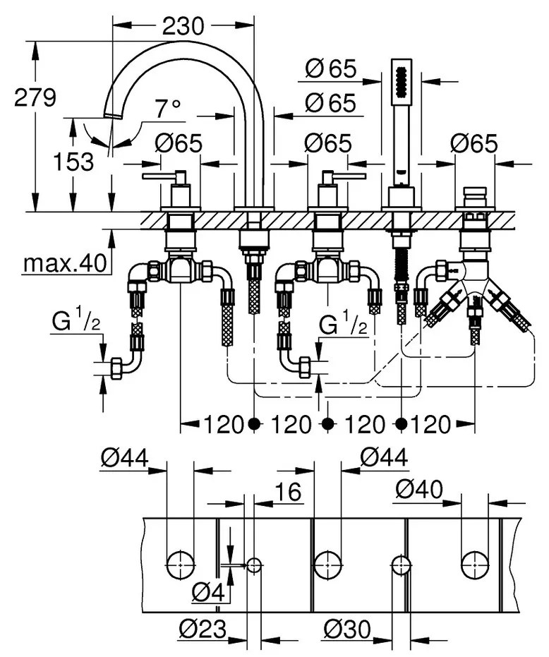 GROHE Atrio - Páková vaňová 5-otvorová batéria, supersteel 19922DC3