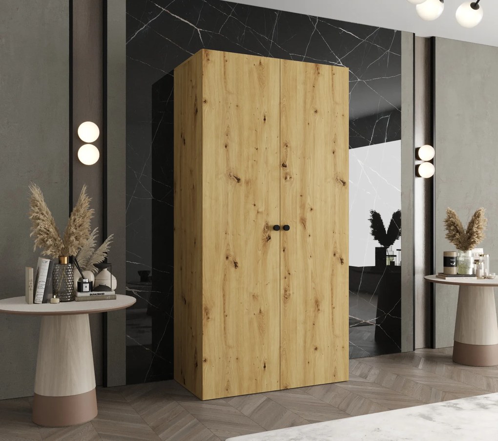 Šatníková skriňa 100 cm Parna 1 (dub artisan + čierna). Akcia -21%. Vlastná spoľahlivá doprava až k Vám domov. 1125855