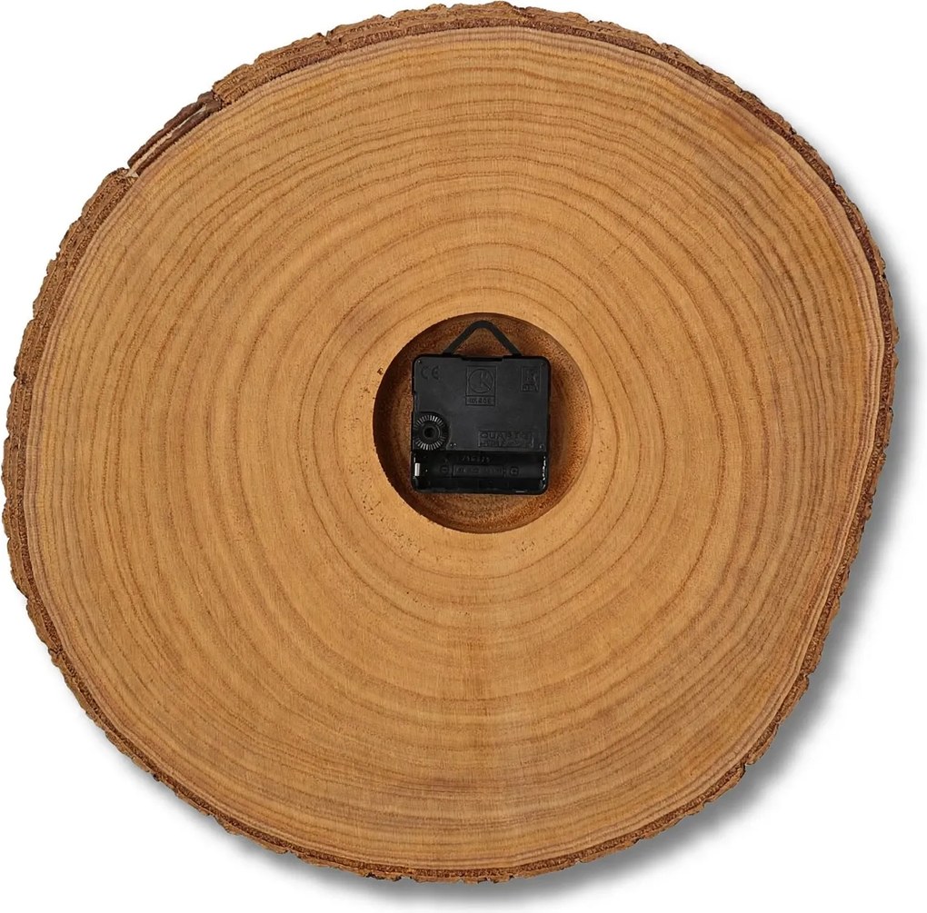 Drevené nástenné hodiny z plátu dreva s kôrou a letokruhmi | KORRO: Amber - 3072 26-29 cm 4814-115583 KOR007-29-AMBER