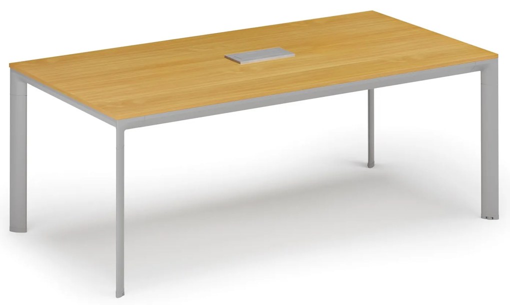 Rokovací stôl PRIMO INVITATION, 240x120 cm, buk + stolná zásuvka TYP II, strieborná