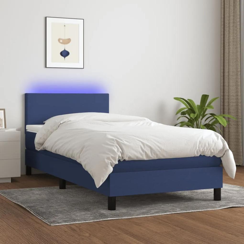 Posteľ boxsping s matracom a LED modrá 80x200 cm látka 3132955