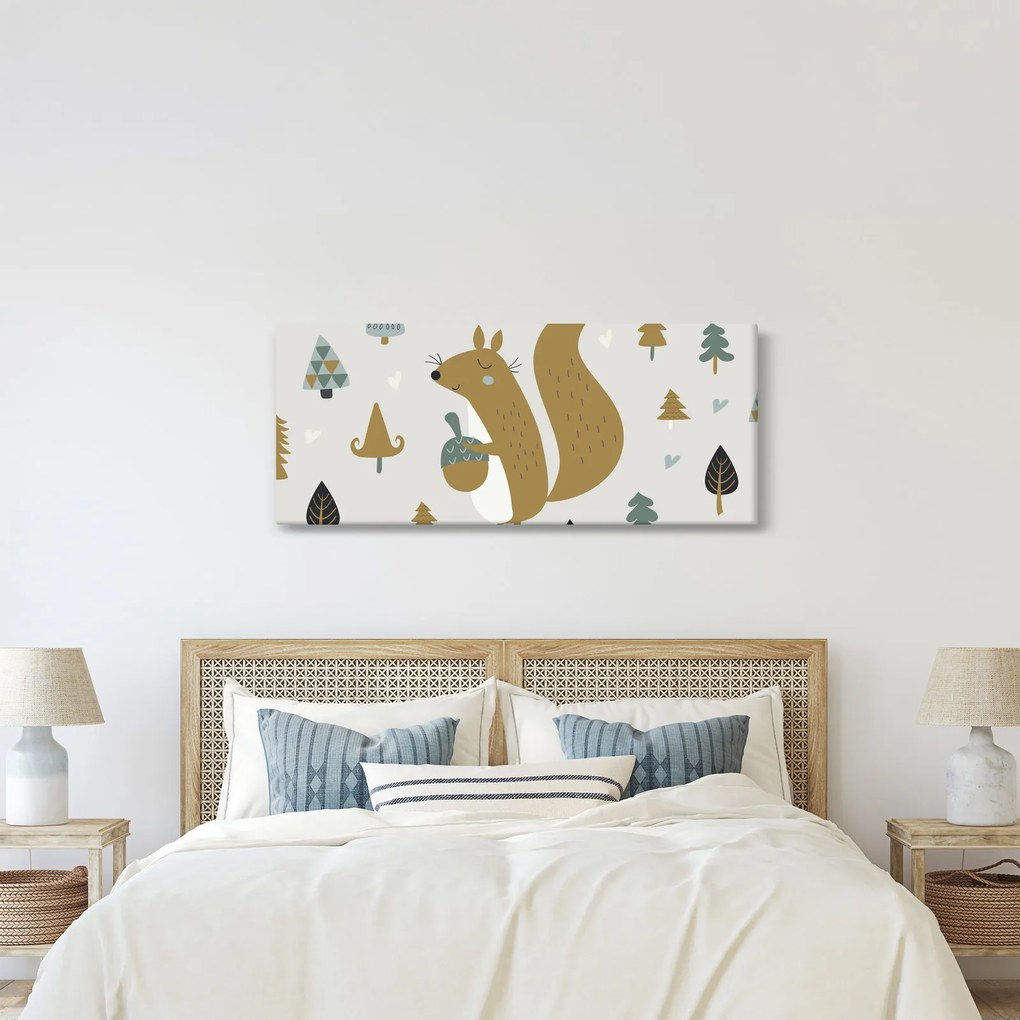 Obraz - Veverička s orieškom (120x50 cm)