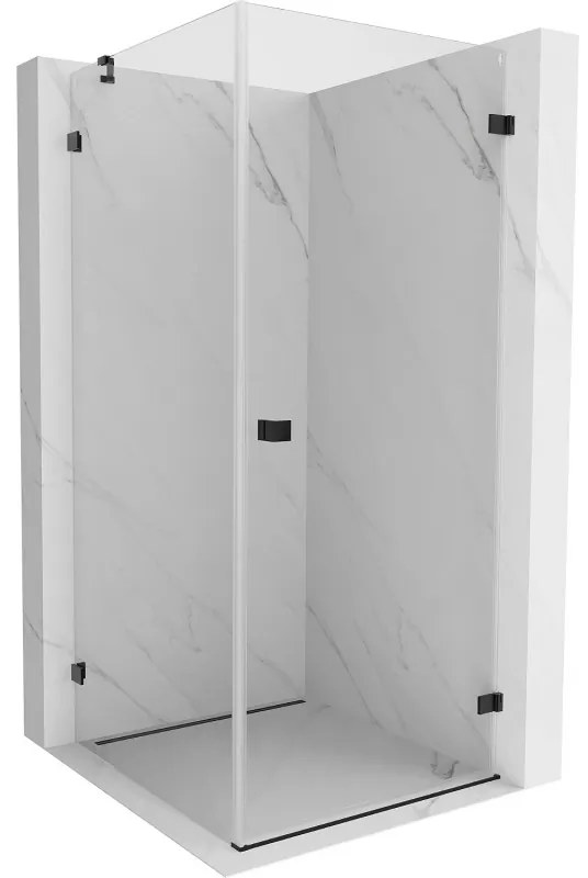 Mexen Lunar-B pravostranný výklopný sprchový kút 90 x 90 cm, číre sklo, čierna matná, 832-090-090-70-00-P