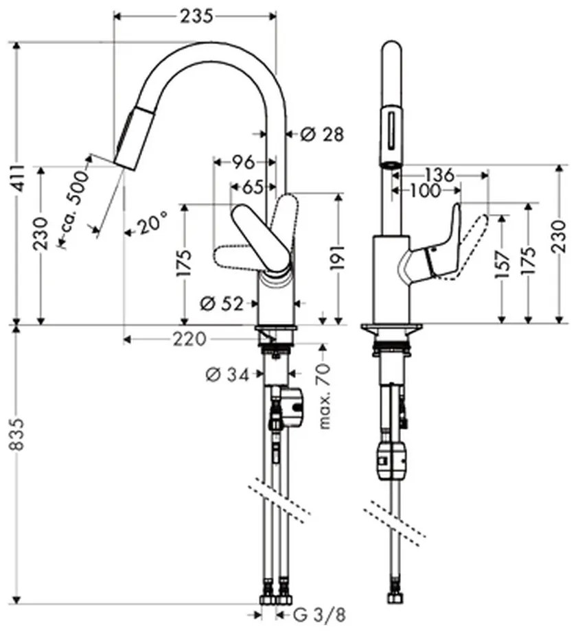 Hansgrohe Focus M41, kuchynská páková batéria 240 s výsuvnou sprškou, 2jet, vzhľad nerezu, HAN-31815800