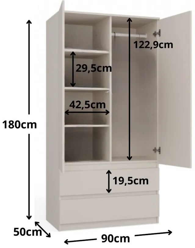 Šatníková skriňa MALWA I 90 cm kašmír
