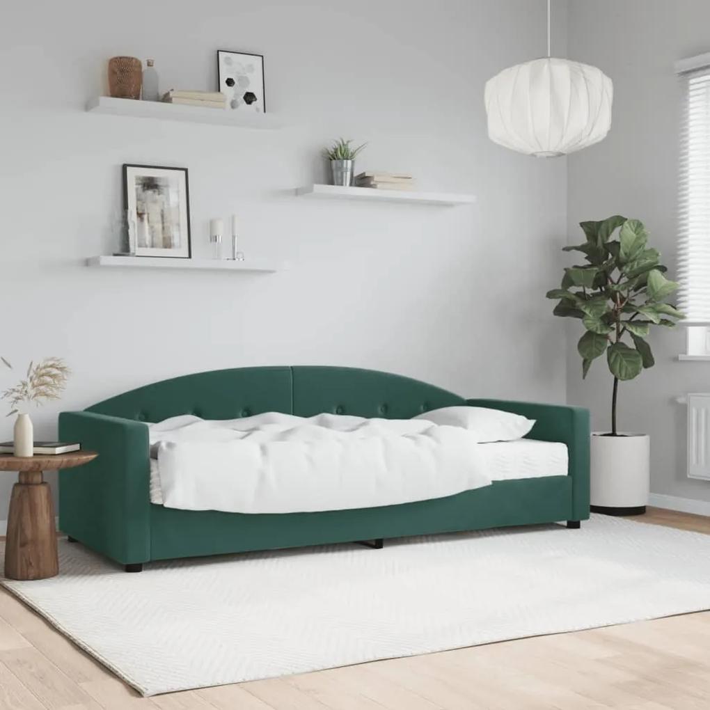 Denná posteľ s matracom tmavozelená 80x200 cm zamat 3197272