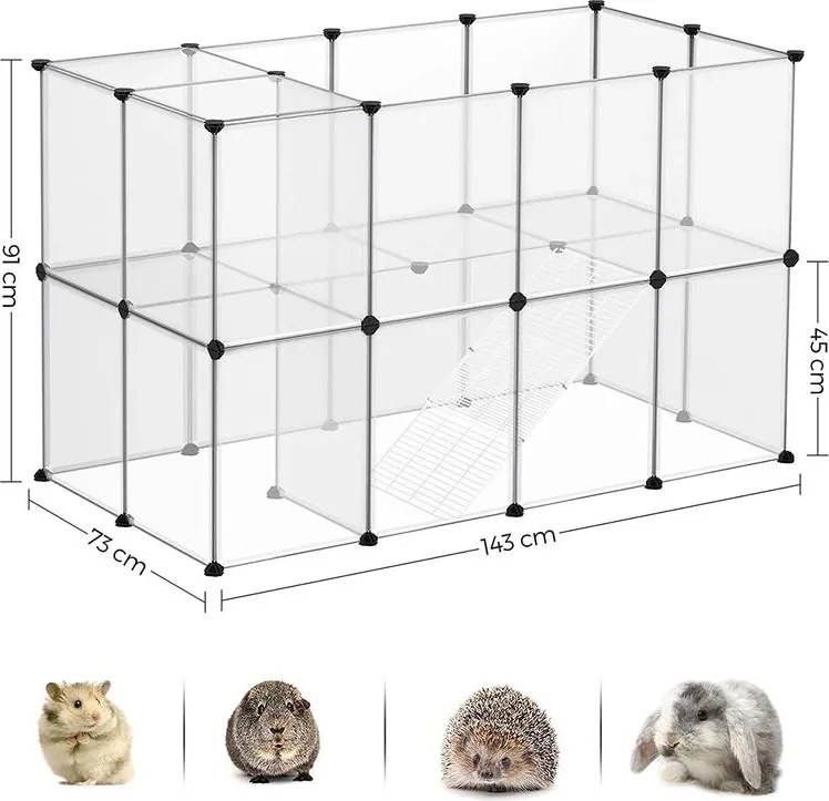 SONGMICS Plastová klietka pre škrečky, králiky a malé domáce zvieratá – priehľadná 143 × 73 × 91 cm (LPC005W01)