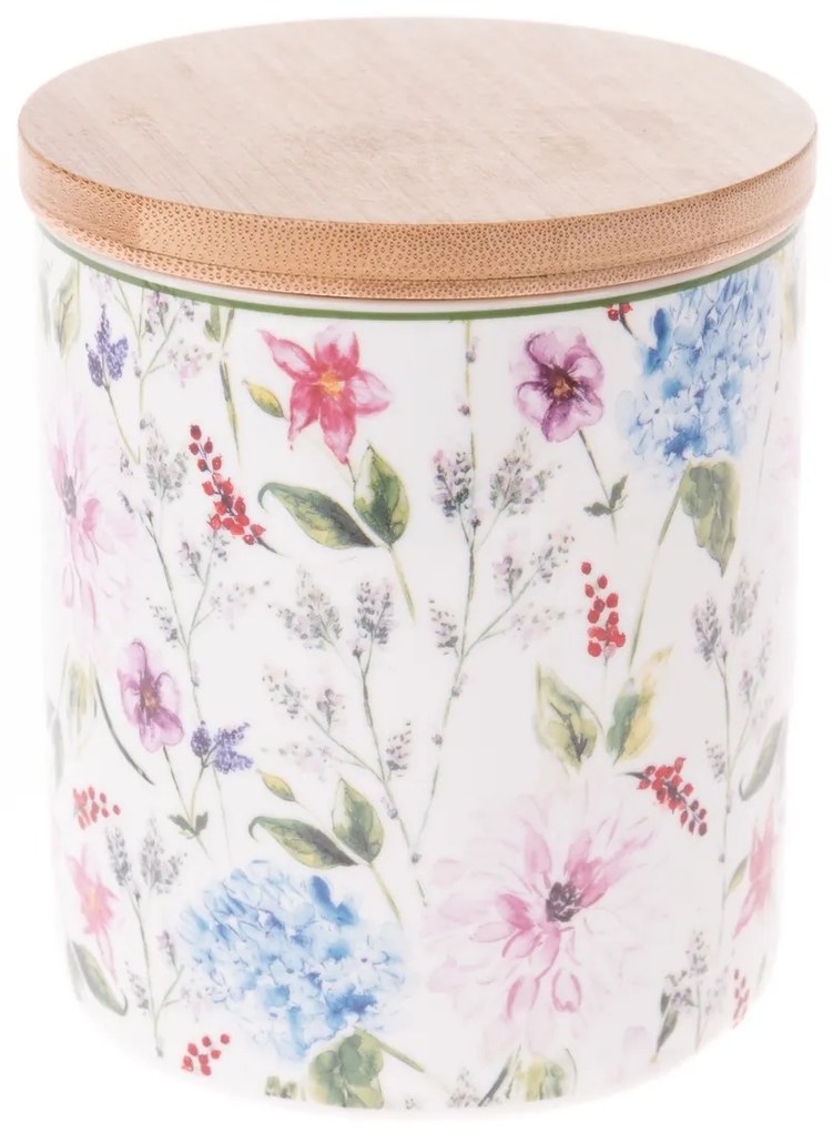 Porcelánová dóza s bambusovým viečkom Flower Garden, 600 ml