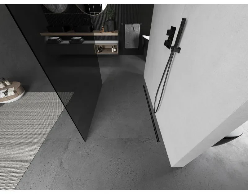 Mexen Kioto, sprchová zástena Walk-In 140 x 200 cm, 8mm šedé sklo, grafitový profil, 800-140-002-66-40