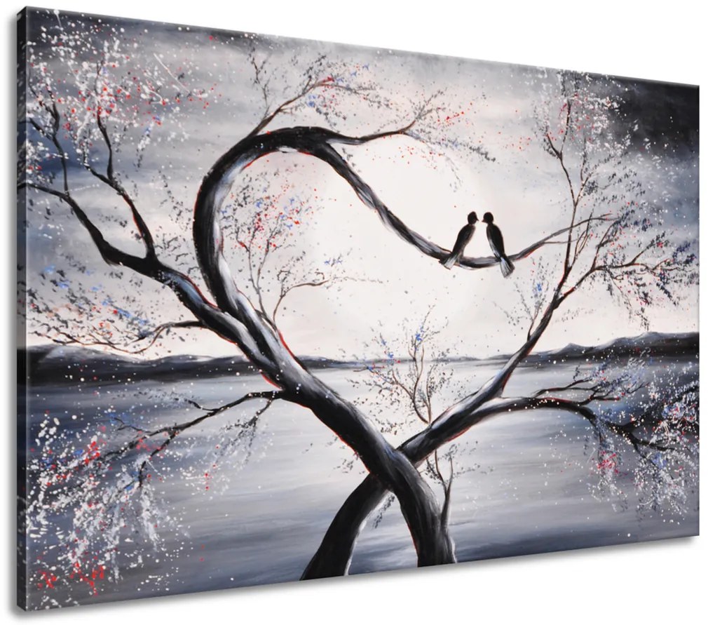 Gario Ručne maľovaný obraz Vtáčia láska na konári Rozmery: 100 x 70 cm