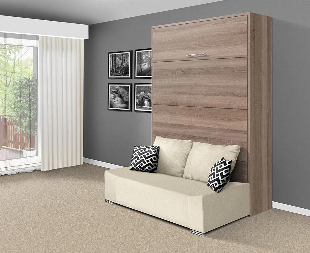 Nabytekmorava Sklápacia posteľ s pohovkou VS 21058P 200x120 farba pohovky: Krémová, Typ farebného prevedenia: Orech / dvere biele
