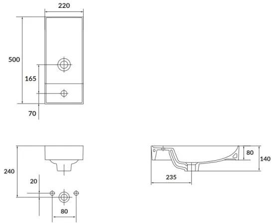 Cersanit K677-005 - Umývadlo na dosku LARGA 22x50 cm keramika lesklá biela