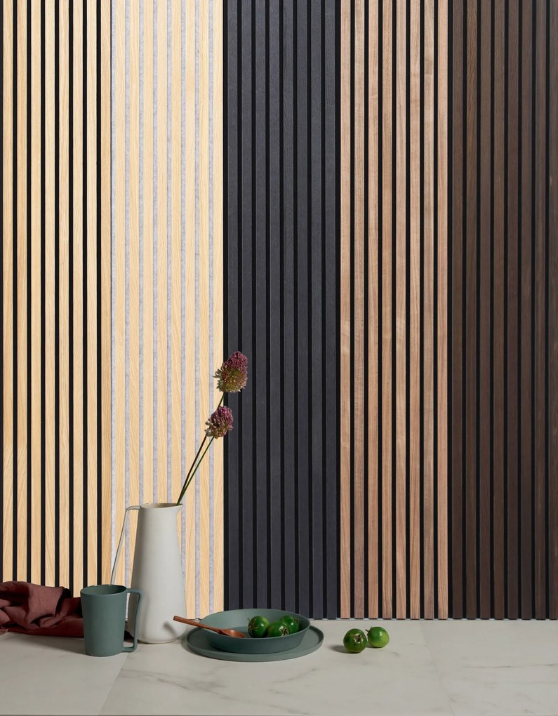 Drevený akustický panel, 2400 x 600 mm, B2BP003, balenie 5 ks, dub
