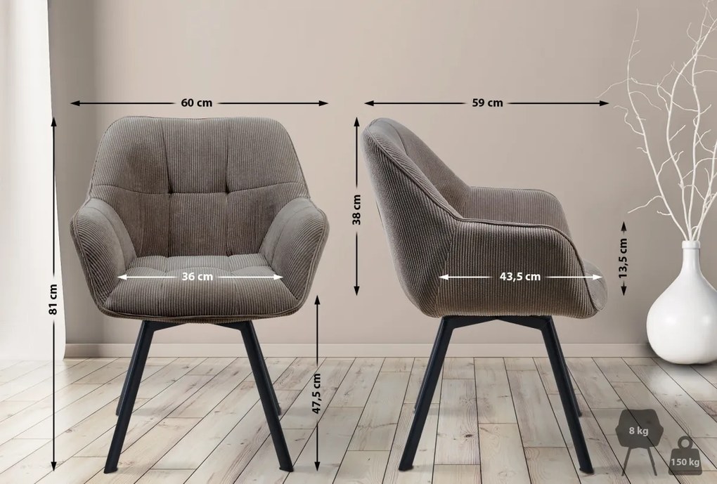 Jedálenská stolička Jordi Cord - hnedá