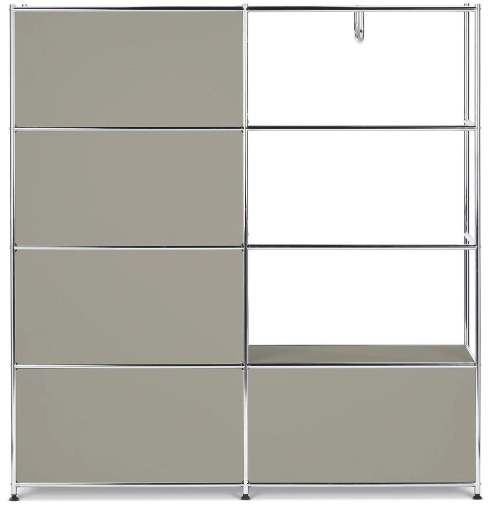 Kovová vešiaková stena »CN3« s 2 výklopnými priečinkami a 2 zásuvkami, svetlosivá