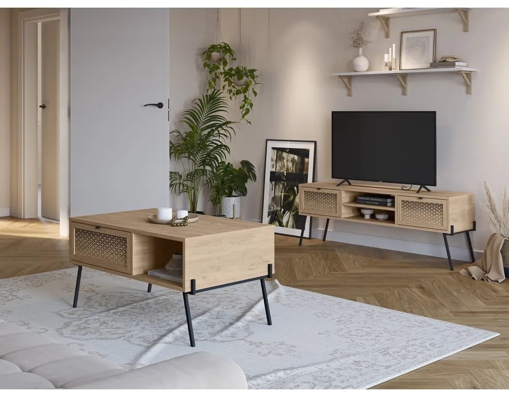 TV stolík v dekore duba v prírodnej farbe 140x51 cm Ecrin – Marckeric