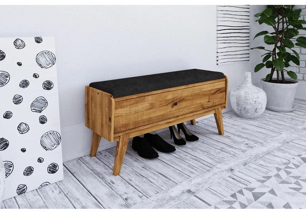 Lavica s úložným priestorom z dubového dreva so sivým sedákom Retro - The Beds