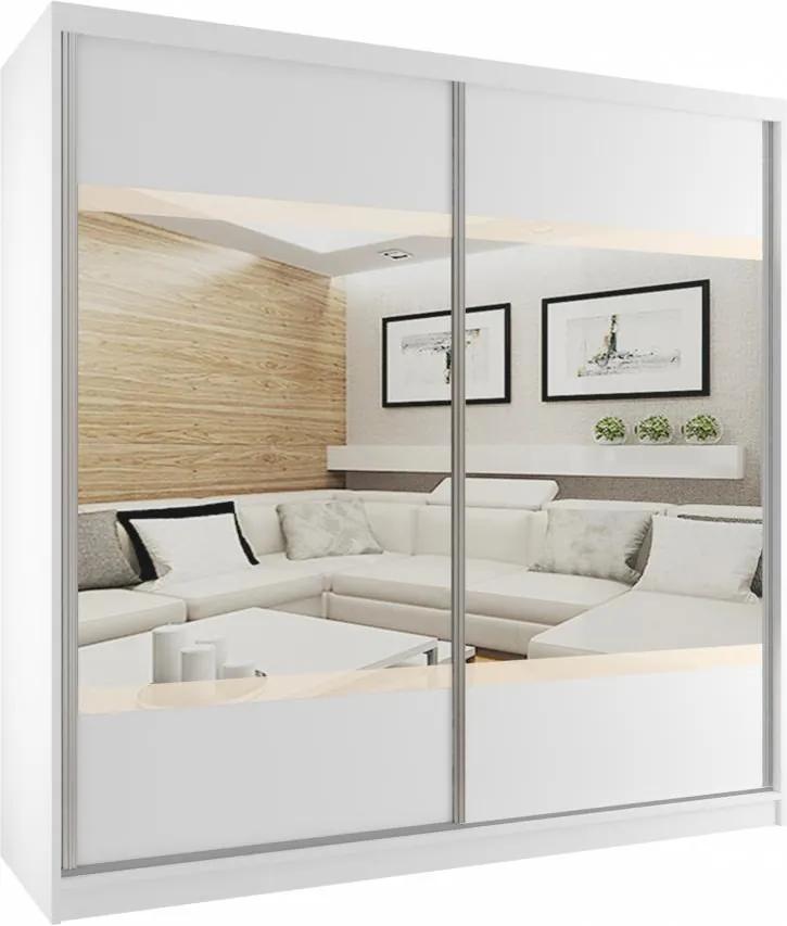 Dizajnová biela skriňa so zrkadlom Leoni 200 cm