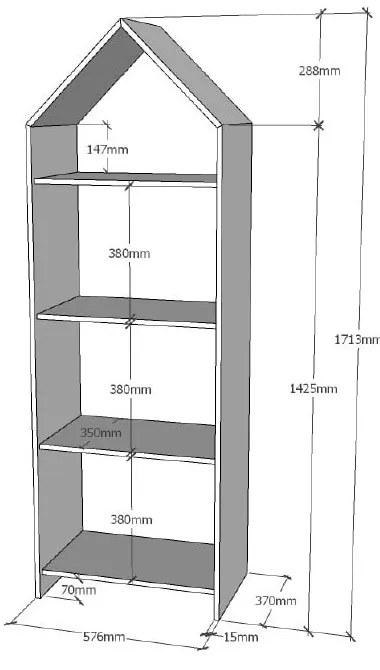 Biela domčeková knižnica Vipack Casami, 57 x 171 cm