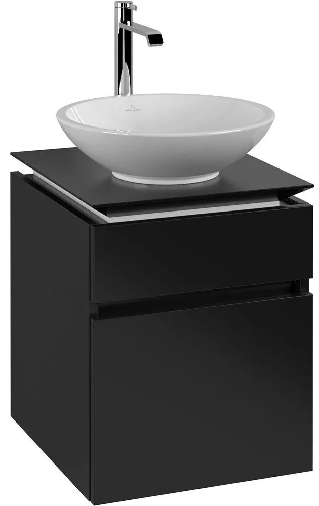 VILLEROY &amp; BOCH Legato závesná skrinka pod umývadlo na dosku (umývadlo v strede), 2 zásuvky, 450 x 500 x 550 mm, Black Matt Lacquer, B56600PD