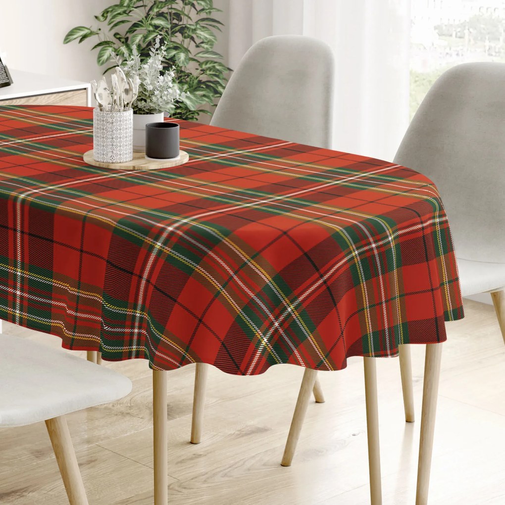 Goldea vianočný oválny obrus 100% bavlnené plátno - červené káro 120 x 180 cm